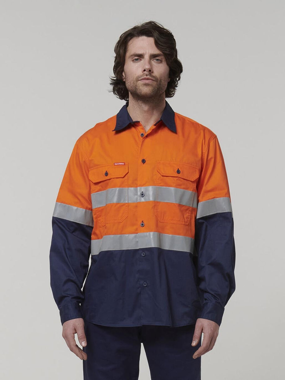 トップス HIKA Hi Vis 2Tone Drill Long Sleeve Taped Shirt | Hard Yakka