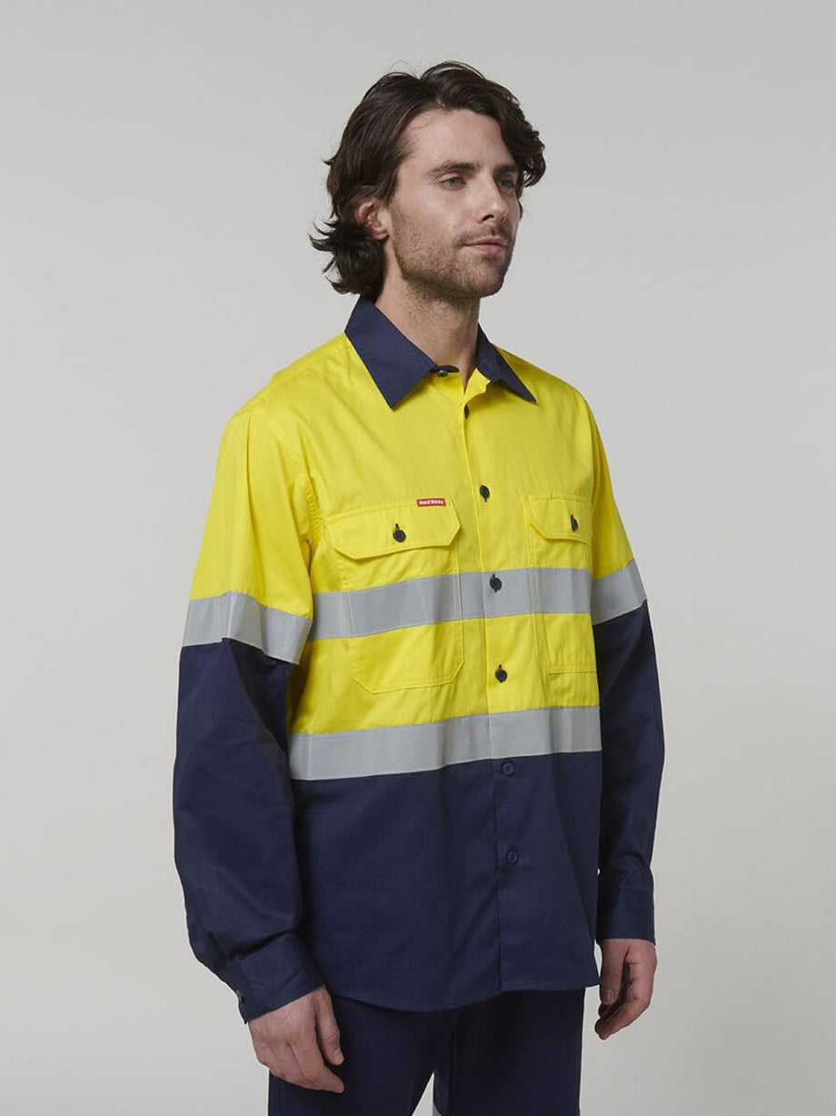 トップス HIKA Hi Vis 2Tone Drill Long Sleeve Taped Shirt | Hard Yakka
