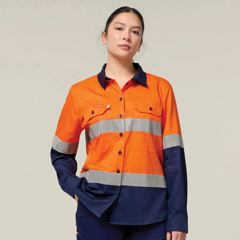 トップス HIKA Hard Yakka Women's Hi Vis Lightweight 2 Tone Taped Long