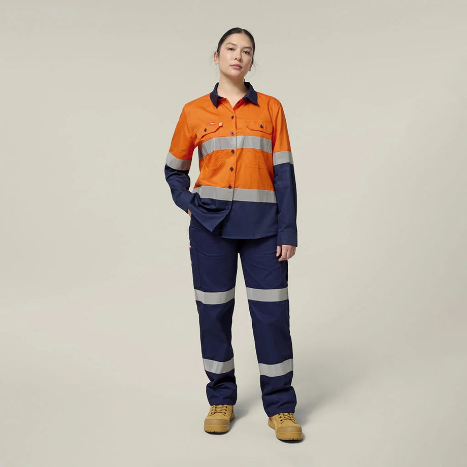 Hard Yakka Women's Hi Vis Lightweight 2 Tone Taped Long
